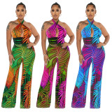 EVE Sexy Backless Lace-Up Printed Jumpsuit YF-10417
