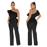 EVE Solid Color Ruffled Jumpsuit With Belt YF-10423