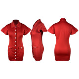 EVE Solid Color Ruffle Sleeve Dress TE-4602