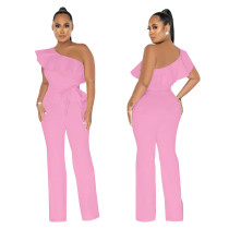 EVE Solid Color Ruffled Jumpsuit With Belt YF-10423