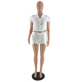 EVE Button Lapel Sleeveless Top And Shorts Two Piece Sets IV-8380