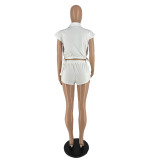 EVE Button Lapel Sleeveless Top And Shorts Two Piece Sets IV-8380