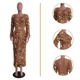 EVE Sexy Hollow Sequin Beach Maxi Dress TR-1250