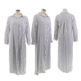 EVE Long Sleeve Striped Printed Loose Casual Long Dress SFY-2301