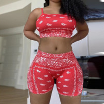EVE Sexy Print Sling Vest And Shorts Two Piece Set GLF-08072