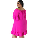 EVE Plus Size Solid One Shoulder Ruffle Casual Dress SLF-7072