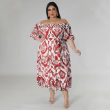 EVE Plus Size Casual Print Tie Up Maxi Dress NNWF-7802