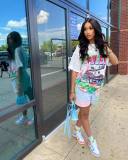 EVE Casual Graffiti Loose Two Piece Shorts Set XYF-9238