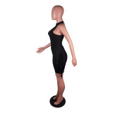 EVE Solid Sleeveless Bodysuit And Tassel Shorts Sport Set BS-1339
