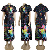 EVE Short Sleeve Print Big Swing Maxi Dress CY-6089