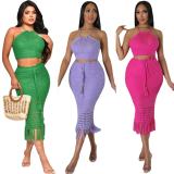 EVE Tassel Fishnet Knitted Casual Two Piece Skits Set OSM-4387