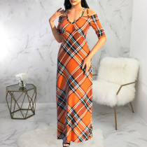 EVE Sexy Fashion Plaid Print Long Dress SMR-11550