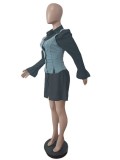 EVE Flared Sleeve Vest And Shirt Dress 2 Piece Set MEM-88474