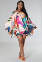EVE Fashion Bat Long Sleeve Print Mini Dress XHXF-347