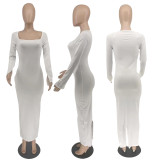 EVE White Long Sleeve Maxi Dress WMEF-20666