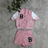 EVE Color Block Print Baseball Shorts Two Piece Set GYSF-6097