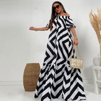 EVE Plus Size One Shoulder Print Big Swing Maxi Dress NY-10417