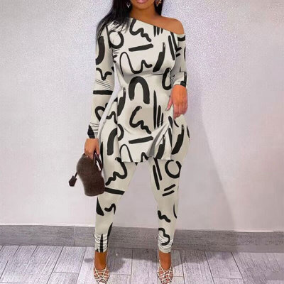 EVE Long Sleeve Print Split Two Piece Pants Set HNIF-098