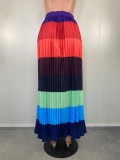 EVE Fashion Contrast Color Pleated Long Skirt LSL-6509