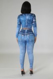 EVE Fashion Denim Long Sleeve Slim Two Piece Pants Set APLF-89028