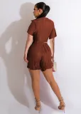 EVE Solid Color Short Sleeve Tie Up Two Piece Set ME-8313