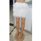 EVE Sexy Solid Color Party Feather Mini Skirt AIL-239