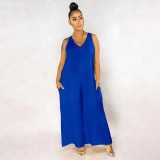 EVE Plus Size Solid Color Sleeveless Loose Jumpsuit BDF-7037