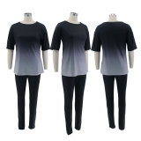 EVE Classic Casual Gradient Short Sleeve And Pants Two Piece Set HNIF-1135