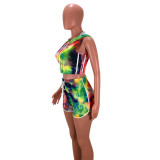 EVE Tie Dye Print Hooded Two Piece Shorts Set SMD-23002
