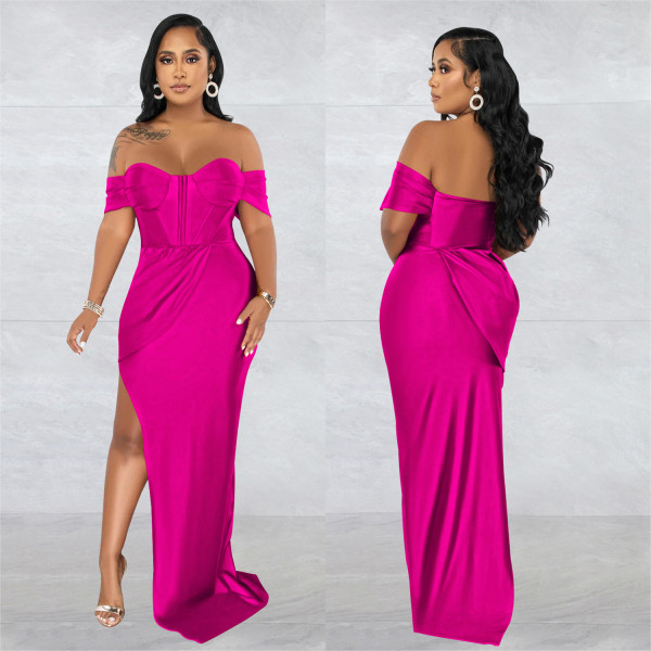 EVE Sexy Wrap Chest Solid Color Maxi Dress BY-6218