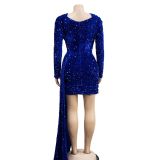 EVE Solid Sequin Cape Long Sleeve Mini Dress BY-6231
