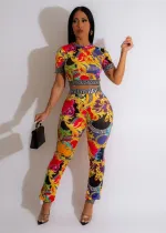 EVE Fashion Print Short Sleeve Slim Two Piece Set OD-8544