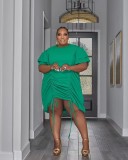 EVE Plus Size Solid Drawstring Casual Midi Dress WPF-80918