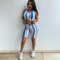 EVE Stripe Print Vest And Shorts Two Piece Set QGBF-M029