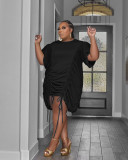 EVE Plus Size Solid Drawstring Casual Midi Dress WPF-80918