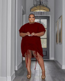 EVE Plus Size Solid Drawstring Casual Midi Dress WPF-80918