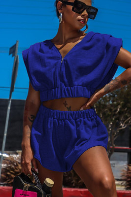EVE Solid Color Crop Tops And Shorts Two Piece Set WY-86826