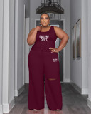 EVE Plus Size Letter Print Sleeveless And Wide Leg Pants Two Piece Set XMF-260
