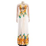 EVE Sexy Contrast Color Tie Up Maxi Dress BY-6263