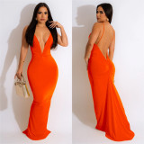 EVE Sexy Deep V Neck Ruched Maxi Dress BY-6292