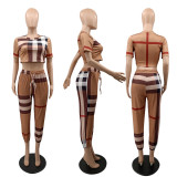 EVE Fashion Stripe Crop Tops Slim Two Pants Piece Set QYLF-0024