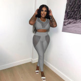 EVE Mesh Patchwork Casual Solid Two Piece Set QSF-51073