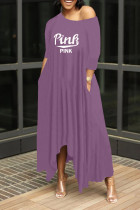 EVE PINK Letter Print Irregular Maxi Dress XYKF-9316