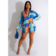 EVE Color Block Lapel Neck Shirt And Shorts Two Piece Set BY-6277