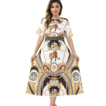 EVE Printed High Waist Pleated Maxi Dress GDNY-2211