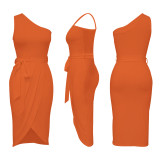 EVE Oblique Neck Sleeveless Sexy Split Dress YF-10454