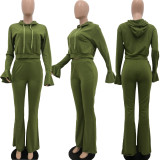 EVE Solid Color Flare Sleeve Pants Hooded Two Piece Set XYKF-9248