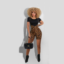 EVE Casual T-shirt Leopard Print Sling Shorts Two Piece Set NYMF-222