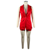 EVE Solid Sleeveless Blazers Vest Shorts Two Piece Set TE-4612