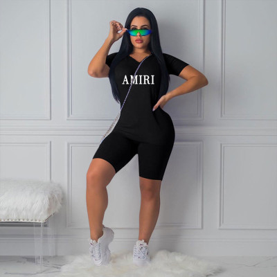 EVE Letter Print V Neck Two Piece Set CXLF-8116